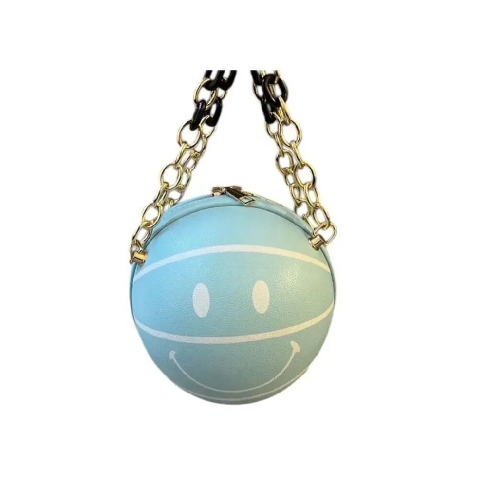 Light Blue Basketball Shaped Hand Bag Chains Shoulder Crossbody Novelty Bag New